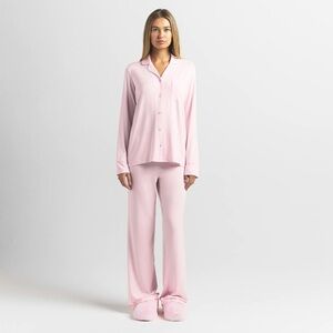 Skims Sleep - LONG SLEEVE BUTTON UP SET pink